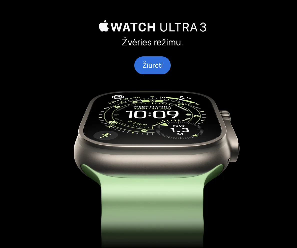 Apple Watch Ultra 3 internetu pigiau. Iki 24 mėn. lizingas be pabrangimo.
