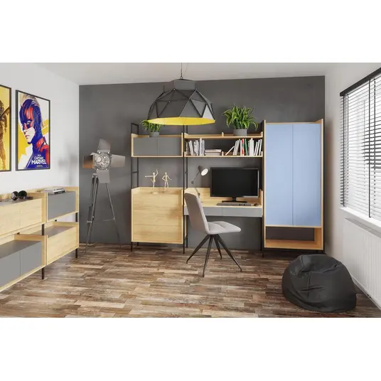 MOBIUS office desk 2S color: hikora oak/white