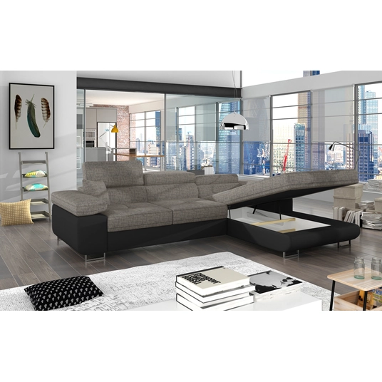 Kampinė sofa Armando su patalynės dėže, audinys Berlin 01, Soft 11