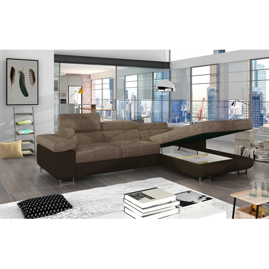 Kampinė sofa Armando su patalynės dėže, audinys Berlin 03, Soft 66