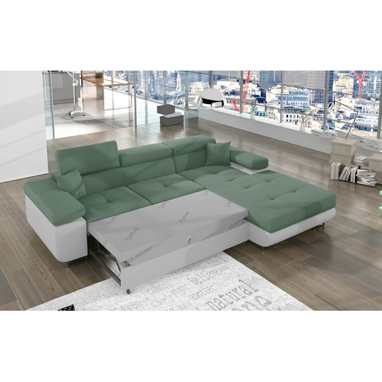 Kampinė sofa Armando su patalynės dėže, audinys Soro 34, Soft 17