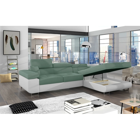 Kampinė sofa Armando su patalynės dėže, audinys Soro 34, Soft 17