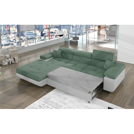 Kampinė sofa Armando su patalynės dėže, audinys Soro 34, Soft 17