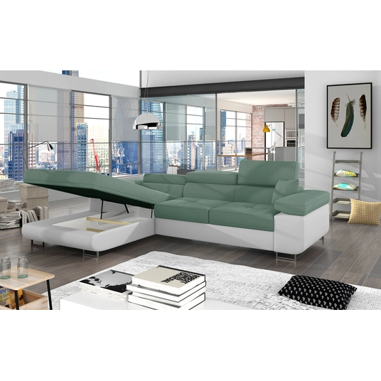 Kampinė sofa Armando su patalynės dėže, audinys Soro 34, Soft 17