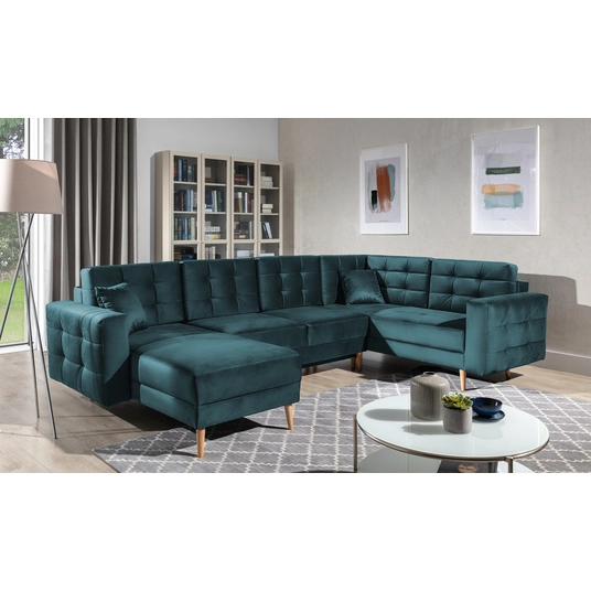 Kampinė sofa Asgard su patalynės dėže, audinys Monolith 76