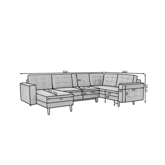 Kampinė sofa Asgard su patalynės dėže, audinys Monolith 76
