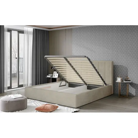 Lova su patalynės dėže Audrey Paros 02, 140x200, beige spalva