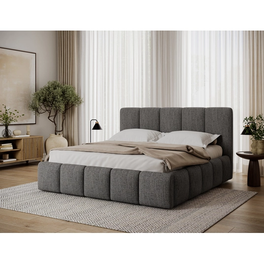 Lova Edvige Berlin 01, su grotelėmis, be patalynės dėžės, 140x200, pilka spalva