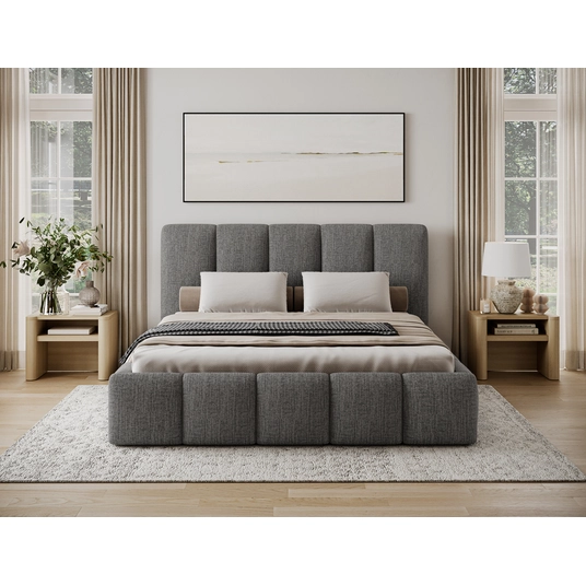 Lova Edvige Berlin 01, su grotelėmis, be patalynės dėžės, 160x200, pilka spalva