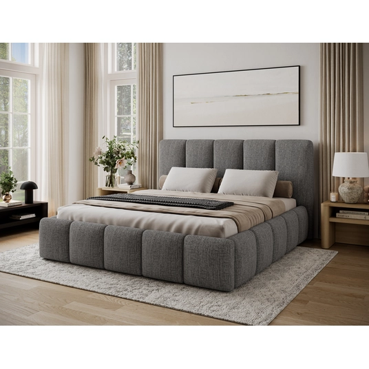 Lova Edvige Berlin 01 su patalynės dėže, su grotelėmis ir su standartiniu pakėlimo mechanizmu 160x200, pilka spalva