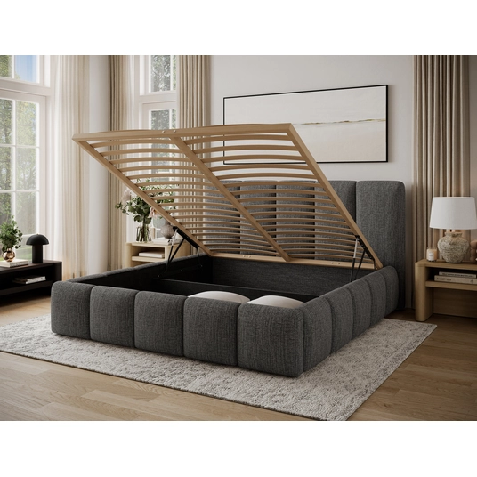 Lova Edvige Berlin 01 su patalynės dėže, su grotelėmis ir su pakėlimo mechanizmu 160x200, pilka spalva