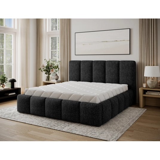 Lova Edvige Berlin 02 be grotelių, be patalynės dėžės 160x200, juoda spalva
