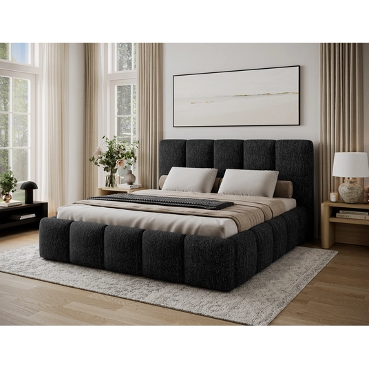 Lova Edvige Berlin 02 su patalynės dėže, su grotelėmis ir su pakėlimo mechanizmu 180x200, juoda spalva