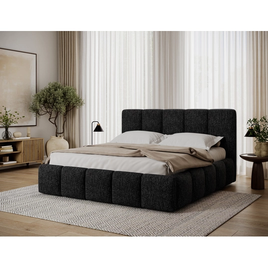 Lova Edvige Berlin 02 su patalynės dėže, su grotelėmis ir su pakėlimo mechanizmu 180x200, juoda spalva