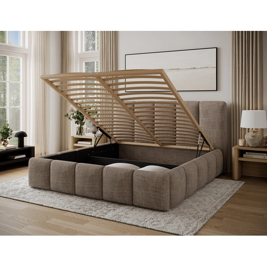 Lova Edvige Berlin 03 su patalynės dėže, su grotelėmis ir su pakėlimo mechanizmu 140x200, smėlio spalva