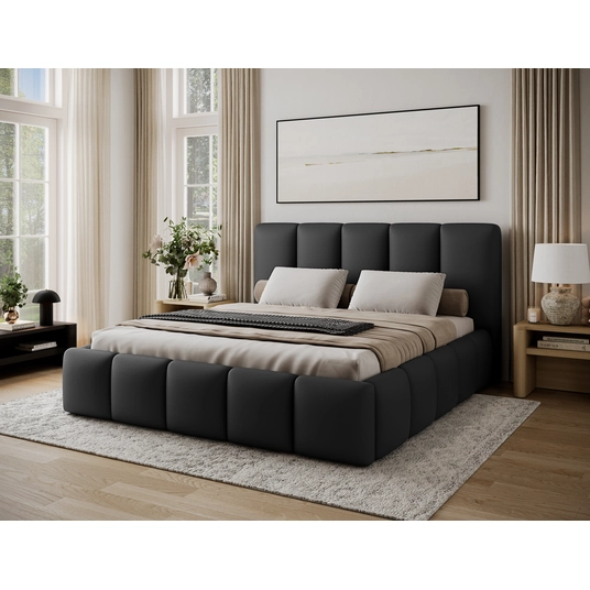 Lova Edvige Soft 11 be grotelių, be patalynės dėžės 140x200, juoda spalva