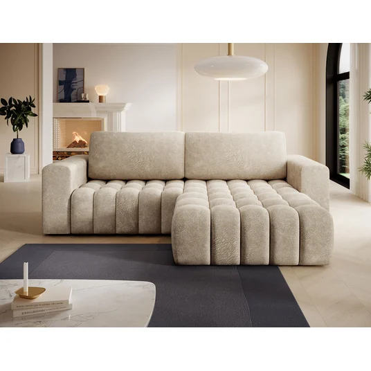 Kampinė sofa Bonett su patalynės dėže, audinys Dora 21