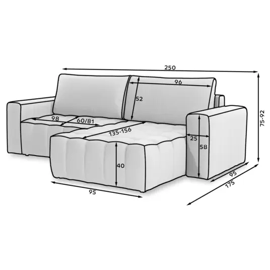 Kampinė sofa Bonett su patalynės dėže, audinys Monolith 77