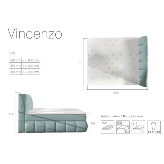 Continental lova su patalynės dėže Vincenzo 160X200, pilka, audinys Sawana 21
