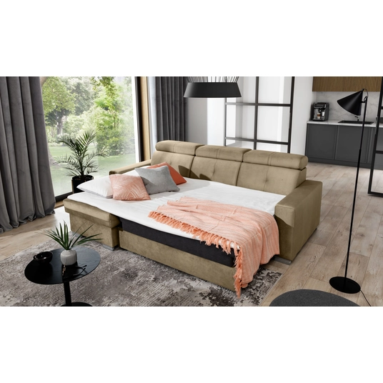 Kampinė sofa Fresia su patalynės dėže, audinys Nube 20
