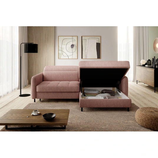 Kampinė sofa Gomsi su patalynės dėže, audinys Raquel 24