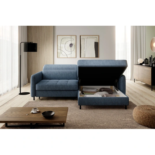 Kampinė sofa Gomsi su patalynės dėže, audinys Raquel 40