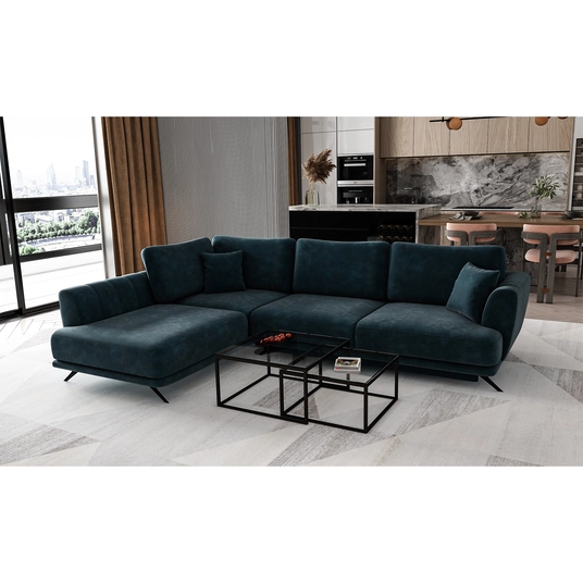 Kampinė sofa Larde su patalynės dėže, audinys Nube 40