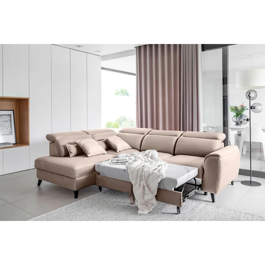 Kampinė sofa Noble su patalynės dėže, audinys Sola 18