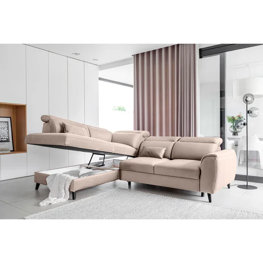 Kampinė sofa Noble su patalynės dėže, audinys Sola 18