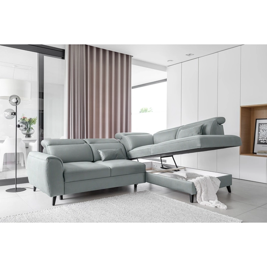Kampinė sofa Noble su patalynės dėže, audinys Savoi 100