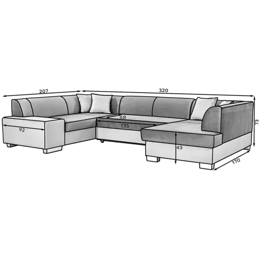 Kampinė sofa Havana su patalynės dėže, audinys Berlin 01, Soft 11