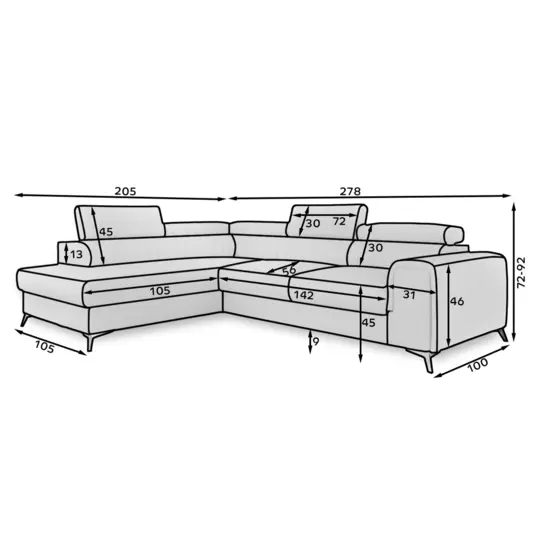 Kampinė sofa Laurence su patalynės dėže, audinys Paros 06
