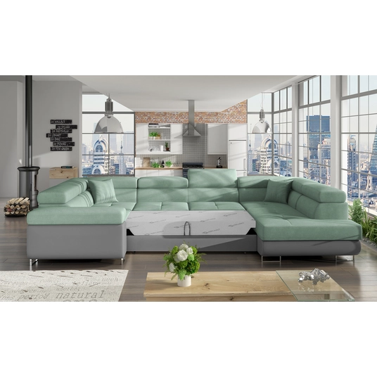 Kampinė sofa Letto su patalynės dėže, audinys Soro 34, Soft 29