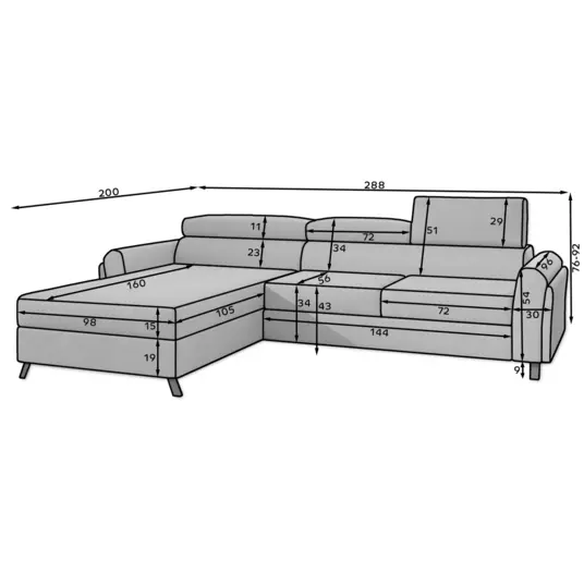Kampinė sofa Mariall su patalynės dėže, audinys Monolith 97