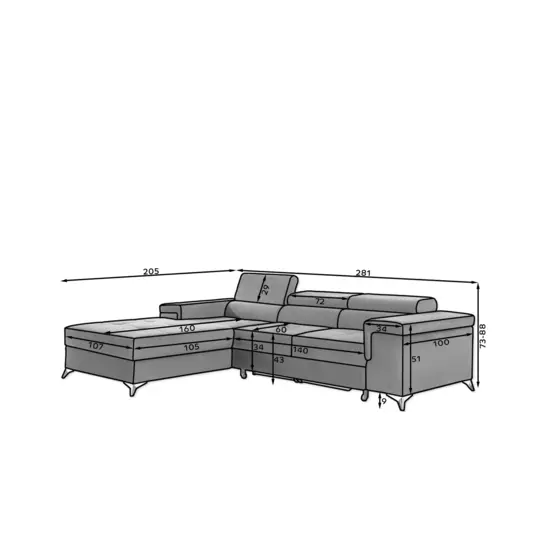 Kampinė sofa Ricardo su patalynės dėže, audinys Inari 96, Soft 29
