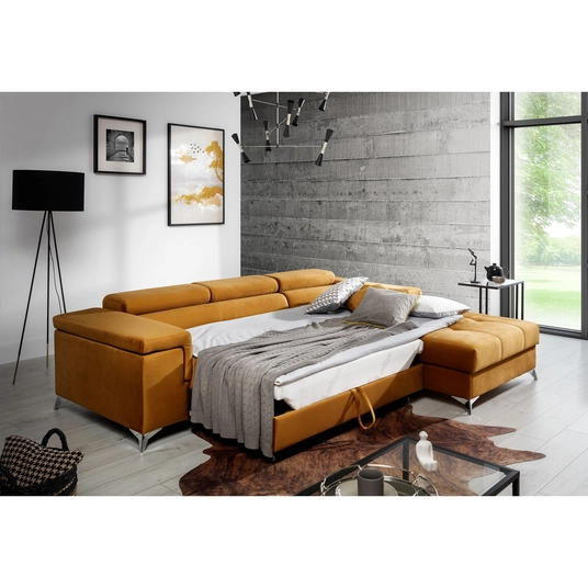 Kampinė sofa Ricardo su patalynės dėže, audinys Monolith 48