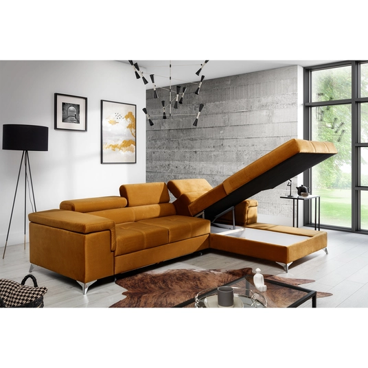 Kampinė sofa Ricardo su patalynės dėže, audinys Monolith 48