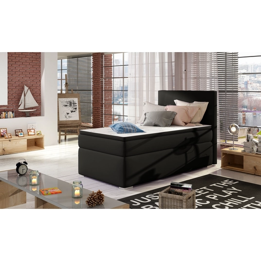 Continental lova su patalynės dėže kairėje Rocco 90x200, juoda, audinys Soft 11
