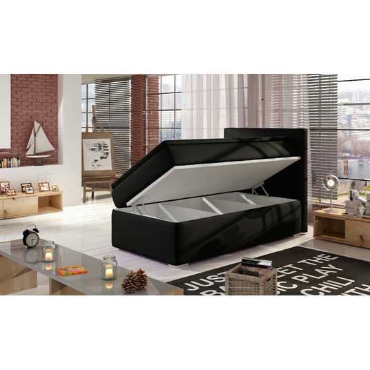 Continental lova su patalynės dėže kairėje Rocco 90x200, juoda, audinys Soft 11