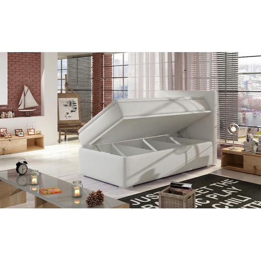 Continental lova su patalynės dėže kairėje Rocco 90x200, balta, audinys Soft 17