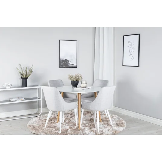 Plaza Runt Matbord - Ek-Look / Vit - ø100*H75 +Plaza Valgomojo kėdė - Baltos kojos - Šviesiai pilkas audinys