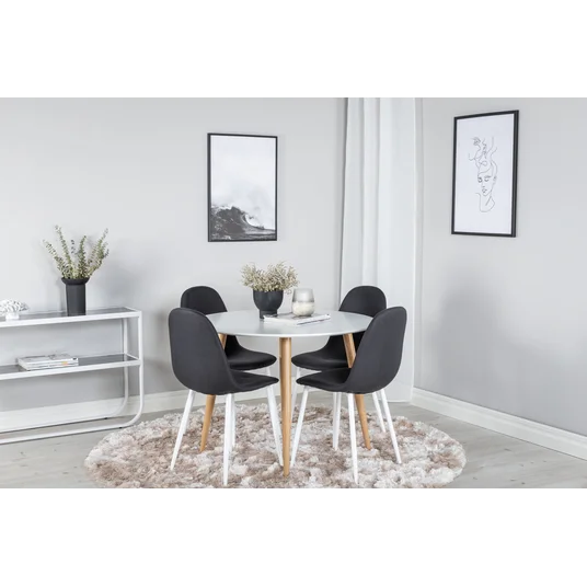 Plaza Runt Matbord - Ek-Look / Vit - ø100*H75 +Polar Valgomojo kėdė - balta kojos - juoda audinys