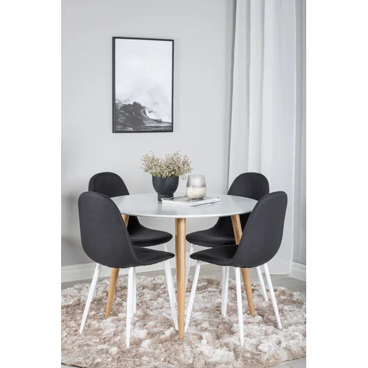 Plaza Runt Matbord - Ek-Look / Vit - ø100*H75 +Polar Valgomojo kėdė - balta kojos - juoda audinys