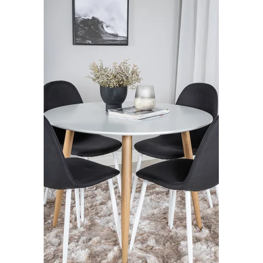 Plaza Runt Matbord - Ek-Look / Vit - ø100*H75 +Polar Valgomojo kėdė - balta kojos - juoda audinys