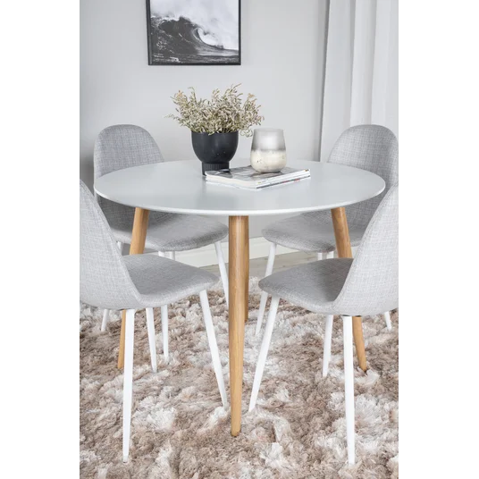 Plaza Runt Matbord - "Ek-Look" / "Vit" - ø100*H75 + "Polar" valgomojo kėdė - baltos kojos - šviesiai pilkas audinys