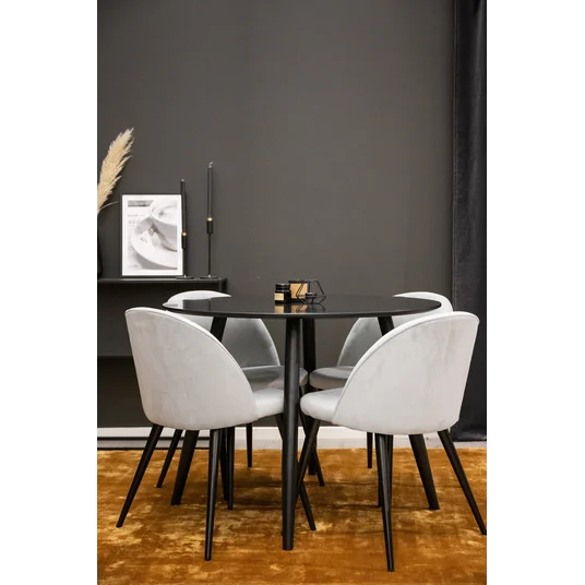 „Plaza“ apvalus valgomojo stalas - juodas / juodas - ø100*H75 + aksominė valgomojo kėdė, velvetinė - šviesiai pilka / juoda _4
