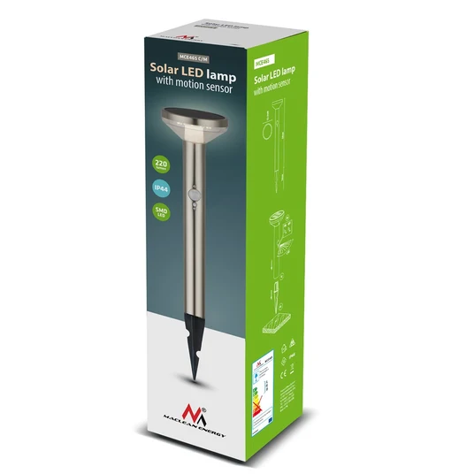 Maclean Solar LED Lamp, with Sensor, 3 Modes, Hammer, Li-ion 18650, IP44, 3,7V, 1200 mAh, Chrome matt, MCE465 C/M