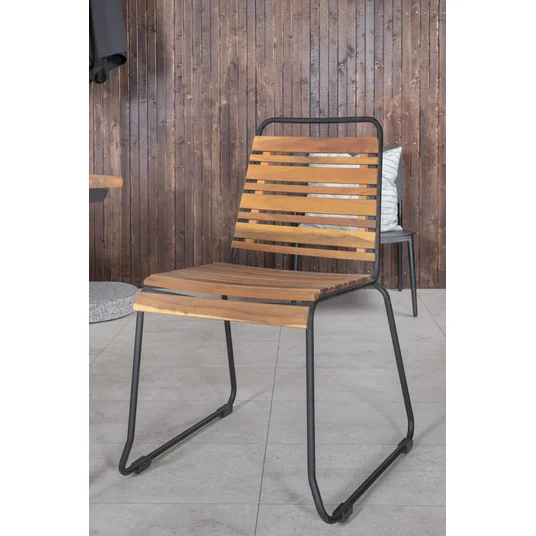 Chan Valgomojo stalas - juoda Plienas / akacija (tikmedžio išvaizdos) - 200cm+Bois Valgomojo kėdė - juoda Alu / akacija_4