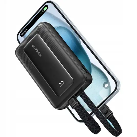 Ulkoinen akku Anker Power Bank (10000 mAh, 30W, Built-In USB-C+Lightning Cable) Black