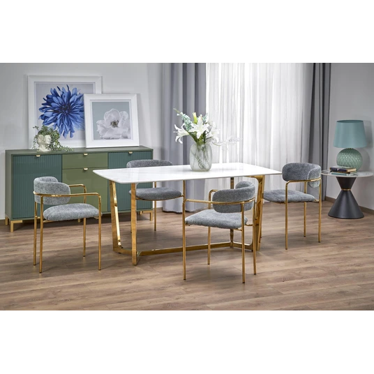 CLEMENTE table, color: top - white marble, legs - gold